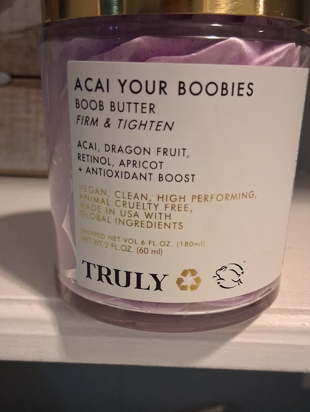 TRULY Acai Your Boobies Boob Butter - Purple & Gold Accents
